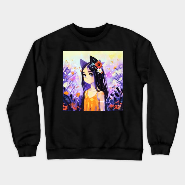 Cat Girl Crewneck Sweatshirt by Freeminds